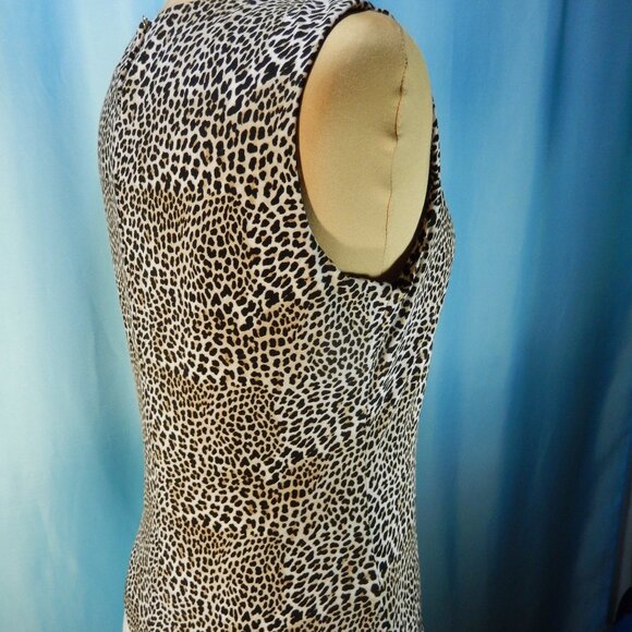 Calvin Klein Cheetah Pleated Neck Tan Cream & Brown Sleeveless Career Medium EUC - Picture 5 of 11